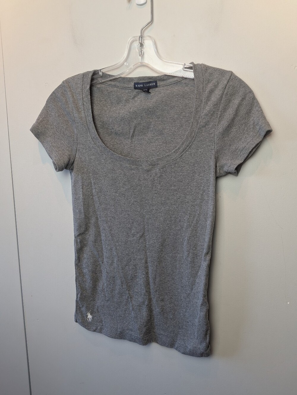VINTAGE Ralph Lauren Y2K women Shirt Gray Color Size M 100% Cotton Round Neck